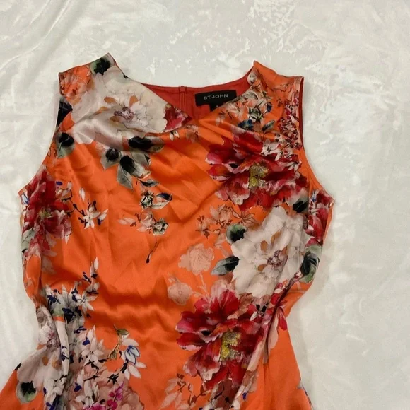 St. John Silk Vibrant Floral Midi Dress - Picture 4 of 16